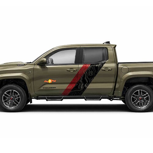 Topografische Kaart Stijl Dubbele Strepen Zijkant Vinyl Stickers Decal Voor Tacoma 2023+ 1