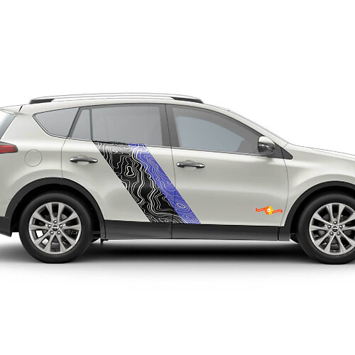 Topografische Kaartstijl Deurzijstrepen Vinyl Stickers Decal Voor Toyota RAV4 2013-2018