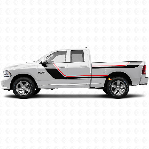 Twin Stripes Deur- en Achterzij Vinyl Decal Set voor Dodge Ram 1500 2011-2018 1