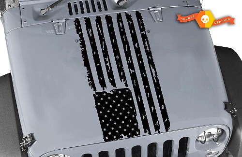 Versleten USA-vlag motorkap vinylsticker voor Jeep Wrangler