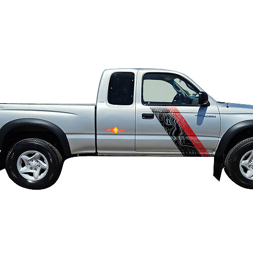 Dubbele Topografische Strepen Zijkant Vinyl Decal voor Toyota Tacoma 1995-2004 1