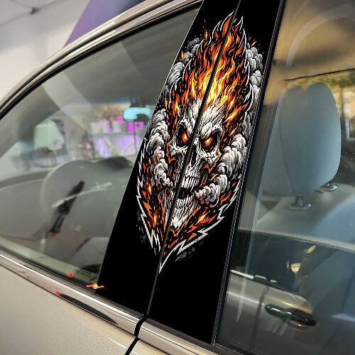 Flaming Skull Pilaar Deur Vinyl Sticker Decal