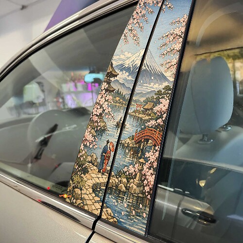 Mount Fuji met Kersenbloesems Pilaar Deuren Vinyl Decal Sticker