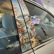 Mount Fuji met Kersenbloesems Pilaar Deuren Vinyl Decal Sticker_2