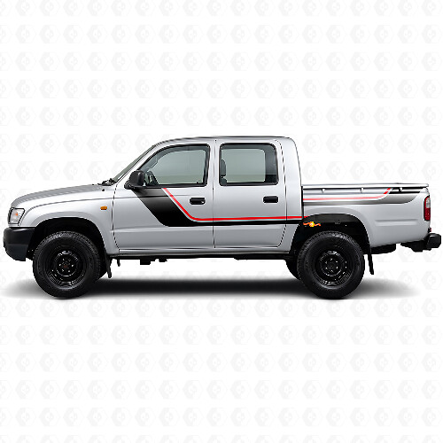 Twin Stripes Deur- en Achterzij Vinyl Decal Kit voor Toyota Hilux 1997-2004