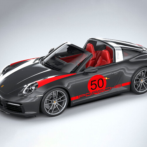 Heritage Design Zijstrepen Vinyl Sticker voor Porsche 911 Targa 4S