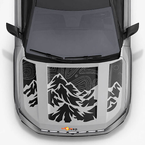 Vinylsticker met bergtopografische stijl motorkapstrepen voor Jeep Compass 2026