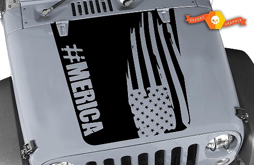 America Versleten Vlag Motorkap Vinyl Decal voor Jeep Wrangler