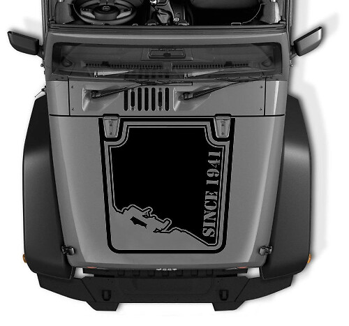 Sinds 1941 Outline Motorkap Vinyl Stickers voor Jeep Wrangler