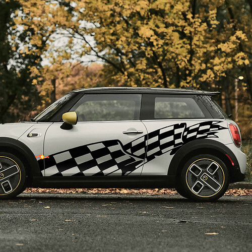 Enorme geruite vlag zijdeuren Decal Sticker voor Mini Cooper

