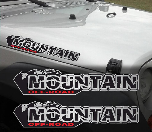 Versleten Berg Off-Road Motorkap Zij Vinyl Decal Set voor Jeep Wrangler