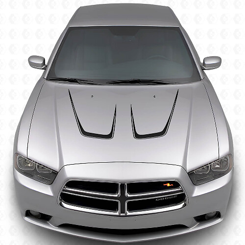 Twin Cambered motorkap strepen vinyl decal kit 2 voor Dodge Charger 2011-2014_1