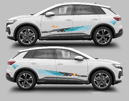 Zwart-wit geruite zijkanten vinyl sticker kit voor Audi Q4 E-Tron