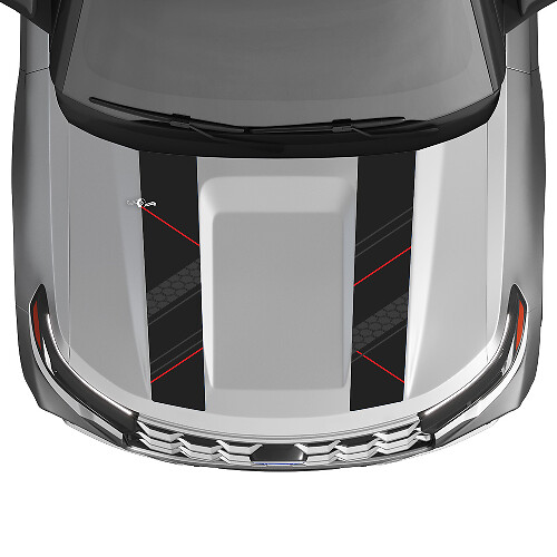 Dubbele honingraat motorkapstrepen vinyl decal set voor Musclecar Explorer ST 2020-26