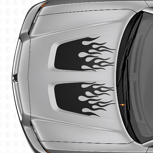 Flame Style dubbele motorkapstrepen vinyl decal set voor Dodge Charger_1