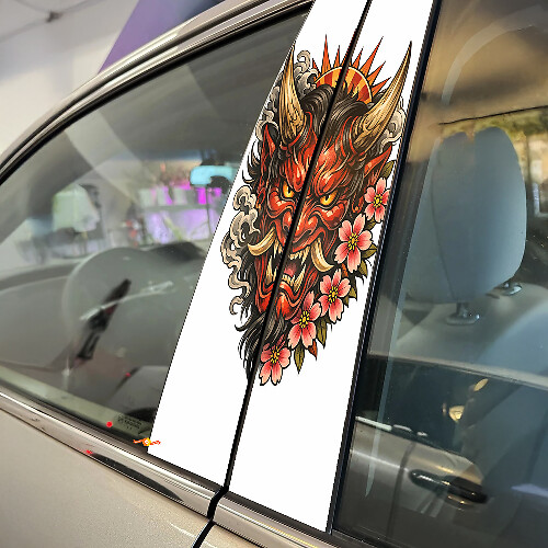Oni Demon Gezicht Pilaar Vinyl Decal Set_1