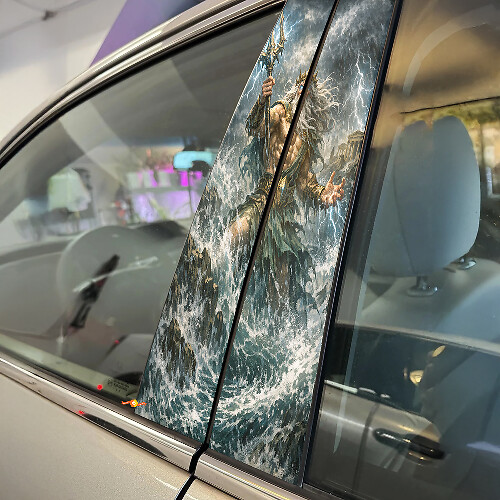 Poseidon God Rage Deurstijl Vinyl Decal Set