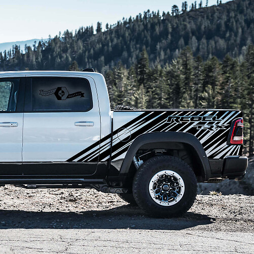 TRX Rebel Bedside Stripes Vinyl Decal Set voor Dodge Ram Rebel 2021+