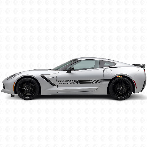 Racing Sport Ruitenvlag Zijkanten Strepen Vinyl Decal Set voor Chevy Corvette_1