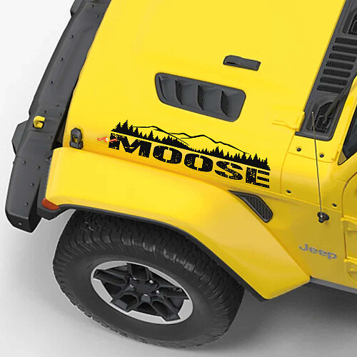 Moose Lettering Mountain Style Motorkap Vinyl Decal Set voor Jeep Wrangler