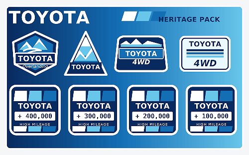 Toyota Hoge Kilometerstand Heritage Blauw Lichtblauw Wit Retro Stickerset Decals Graphics