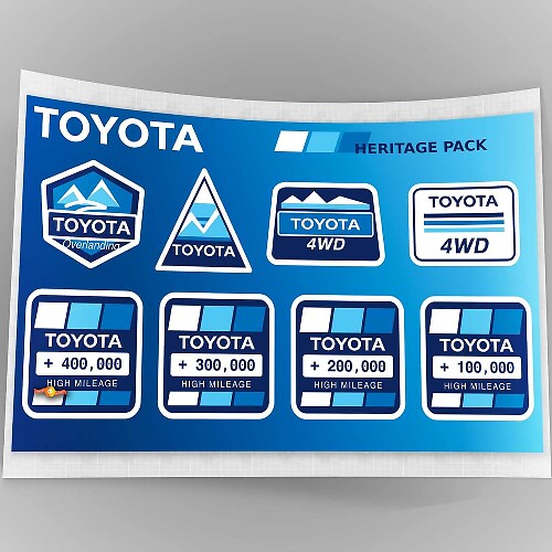 Toyota Hoge Kilometerstand Heritage Blauw Lichtblauw Wit Retro Stickerset Decals Graphics