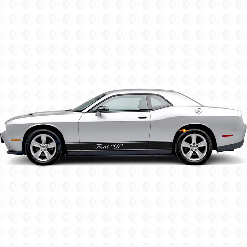 Omlijnde Strepen & Aangepaste Tekst Rocker Panel Vinyl Decal Sticker voor Dodge Challenger_1