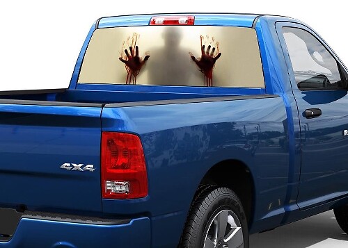 Zombie achter het glas bloed Achterraam Grafische Decal Sticker 2 Truck SUV