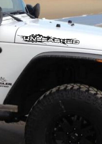 Unleashed Off-Road Mountain Motorkap Vinyl Sticker Set voor Jeep Wrangler