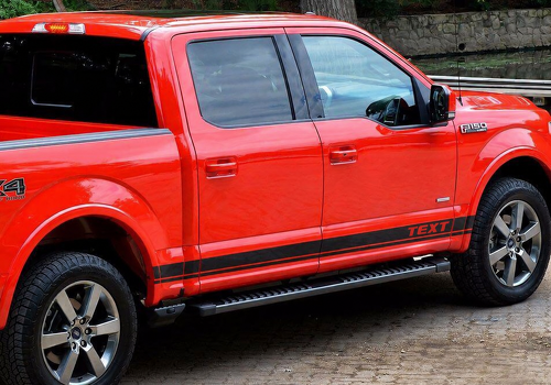 Aangepaste Tekst Dubbele Omtrek Strepen Rocker Panel Vinyl Decal Sticker voor Ford F-150