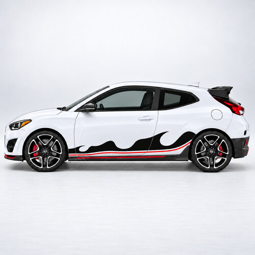 Vinyl Sticker met Triple Wave Kamstrepen voor Zijdeur Hyundai Veloster N JS 2019–2022