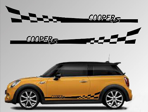 Vinyldecalset met geruite vlag zijstrepen voor Mini Cooper S R56 2006-2013
