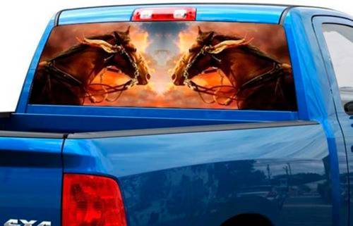 Twee paarden op wolk Grafische sticker achterruit Wrap Sticker Truck SUV pick-up auto