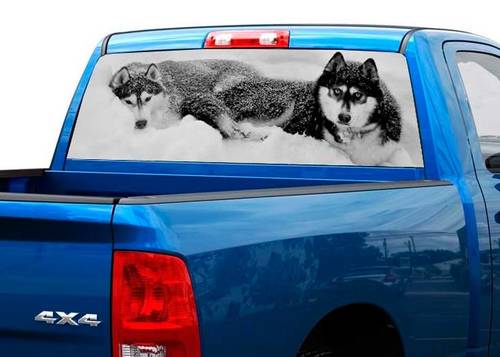 2 Twee WOLVEN zwart-wit Achterruit Sticker Sticker Pick-up Truck SUV Auto