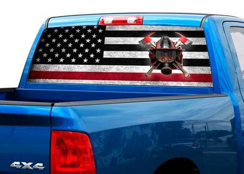 Amerikaanse brandweerman USA vlag achterruit grafische sticker Sticker Truck SUV Pick-up