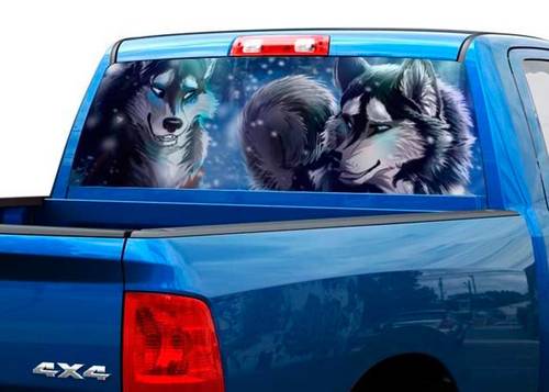 Tekening twee wolven achterruit sticker sticker pick-up truck SUV auto