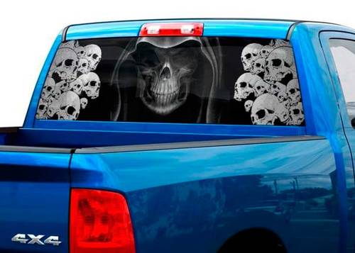 Death BW Skull Skeleton angst Achterruit Decal Sticker Pick-up Truck SUV Auto