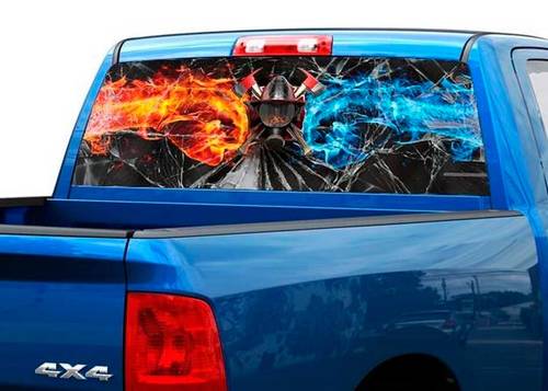 Brandweerlieden gebroken glas vlam Achterruit Decal Sticker Pickup Truck SUV Auto