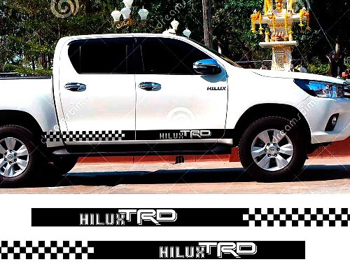 2 PC hilux TRD HILUX geruite race zijstreep grafische vinyl sticker voor TOYOTA HILUX emblemen