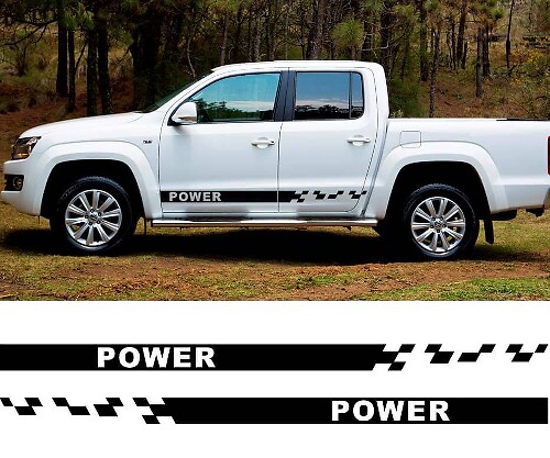 Power geruite zijstrepen vinyl decal set voor VW Amarok 2010