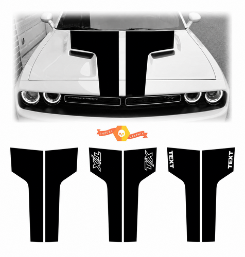 Aangepaste tekst T/X dubbele racebaanstreep kit motordeksel vinyl sticker voor Dodge Challenger 2009-2014