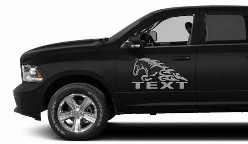 Aangepaste tekst Paard in Vlam Deur Vinyl Sticker Set voor Dodge Ram 1500