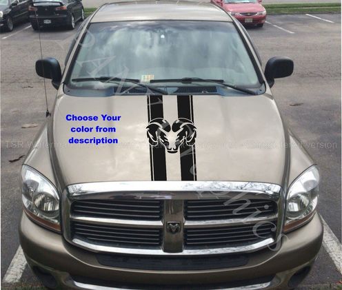 Truck auto vinyl sticker, race streep sticker kap Dodge Ram logo (beide zijden)