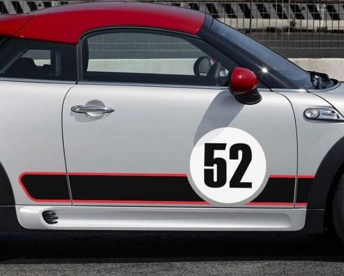 Mini Cooper - track day GP-stijl vinyl sticker graphics rocker strepen