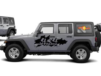 Jeep Wrangler Xtreme 4X4 vinyl stickers JK JKU 07-16 4 deurs model 2 delige set