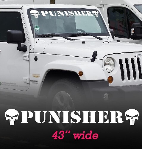 Punisher Skull Voorruitbanner Vinyl Sticker voor Jeep Wrangler