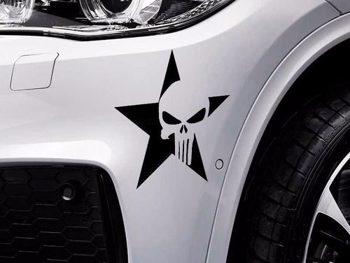 Militaire ster schedel Punisher vinyl sticker sticker 5 brede 2 emblemen