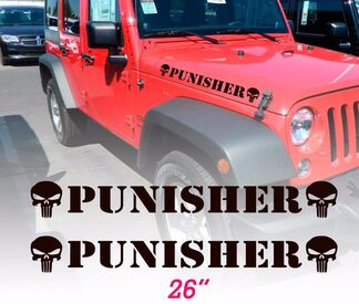 Set van 2 Punisher schedel Hood Vinyl Decals Stickers voor WRANGLER RUBICON SAHARA