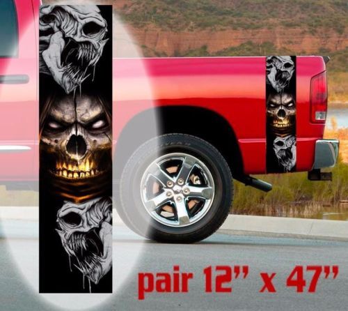 Three Skulls Strepen Bedkant Vinyl Decal Kit voor Dodge Toyota Chevy GMC Trucks