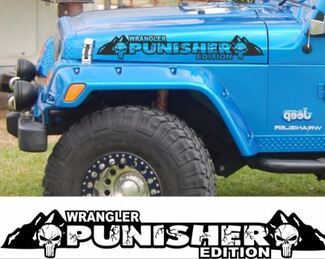 De Punisher Edition versie 2 motorkapstickers. Op maat gemaakte set voor Jeep Wrangler-kappen